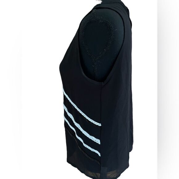 𝅺Blue Rain beaded black semi sheer v neck top size M - Picture 5 of 8